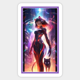 Anime Cute Cat Girl | Quality Anime Girl Artwork | Sci-Fi Manga Girl Anime Art Sticker